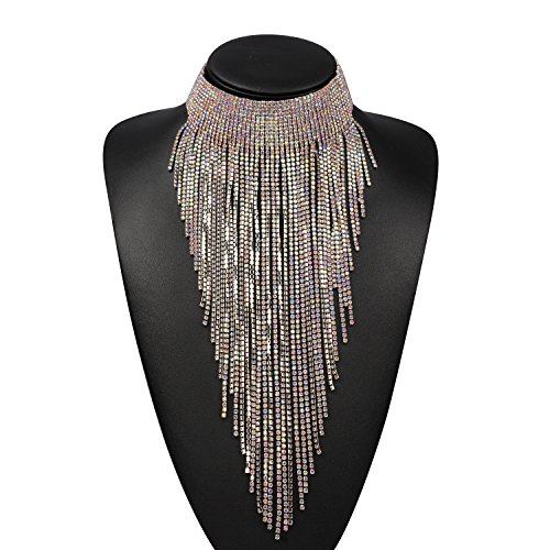 Holylove Stuning AB Crystal Tassel Collar Statement Necklace for Women Novelty Fashion Jewelry 1 Set with Gift Box-N23 Crystal