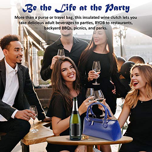 Primeware Wine Clutch Bag (Thermal Insulated) Trendy Women's Carry Tote | Holds Red & White 750mL Bottles | Trendy Fashion | Incl. Portable Waiter-Style Corkscrew (Blue Burmese) - Thumbnail 6