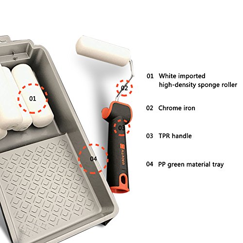 Paint Tray,Paint Roller, Lightdot Hardware, 7PCS, 1 Roller Frame, 5 High-Capacity Polyester Rollers, 1 Mental Tray(Attached With A Pair Of Gloves)