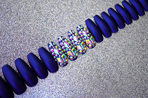EDA LUXURY BEAUTY BLUE MATTE GLAMOROUS 3D JEWEL DESIGN Full Cover Press On Gel Glitter Artificial Nail Tips Shiny Acrylic False Nails Extra Long Ballerina Coffin Square Super Fashion Fake Nails 3 EDA LUXURY BEAUTY BLUE MATTE GLAMOROUS 3D JEWEL DESIGN Full Cover Press On Gel Glitter Artificial Nail Tips Shiny Acrylic False Nails Extra Long Ballerina Coffin Square Super Fashion Fake Nails