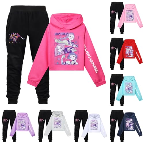 Girls 2 Piece Sets Kpop Fashion Hunters Printed Costume Kids Hoodie and Joggers,K Pop Costume Hoodies and Sweatpants Huntrix Huntr/X Hip Hop Streetwear Oversized Hooded Sweatshirts Tracksuits,150