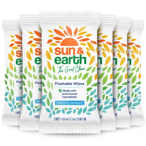 Flushable Wipes by Sun & Earth Unscented, Fragrance Free, Resealable