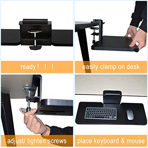 JENOSWEIN Clamp on Keyboard Tray Under Desk 26" Platform Fits Full Size