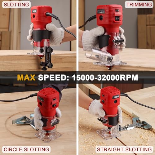 TEENO Electric Hand Palm Router, Trimmer Laminate Wood Working Joiners Tool, Compact Router with Trimmer Base, 1/4(6.35mm)