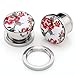 PiercingJ Mens Womens Pair Punk Stainless Steel Screw Tunnels Ear Expander Stretcher Piercing Gauge (Chinese Peony)
