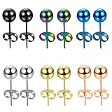 Feramox 316L Stainless Steel Stud Earrings Round Ball Earrings for Men Women Assorted Colors 6 Pairs (4mm)