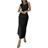 Floerns Women's Elegant Cowl Neck Long Cocktail Dress Sleeveless Draped Wedding Guest Dresses