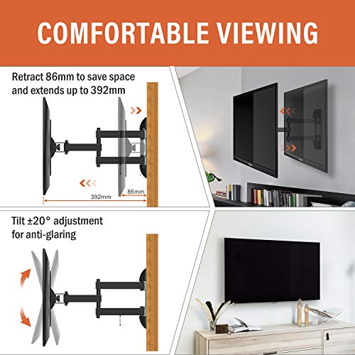 PUTORSEN® TV/Monitor Wall Bracket Mount Swivel and Tilt for Most 13’’-42’’ LED, LCD, OLED Flat Screen TVs and Monitors with VESA 75x75-200x200mm up to 20 KG, Full Motion Monitor Wall Bracket