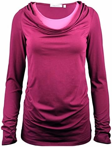 Maramita Long Sleeve Cotton Nursing Top With Cowl Neck For Easy Breastfeeding (Large, Plum)