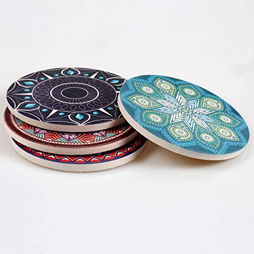 Absorbent Ceramic Stone Coasters for Drinks,Cute Coffee Mats with Cork Base,Prevent Furniture from Dirty and Scratched,Absorbing Hot/Cold Water Rings to Keep Your Bar/Table Clean,4" Diameter - Thumbnail 5