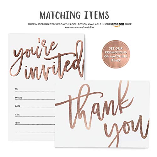 25 Rose Gold You're Invited Fill-In Party Invitations and Envelopes, Faux Rose Gold Texture, For Bridal Shower, Rehearsal Dinner, Birthday Party, Anniversary, Graduation - Thumbnail 3