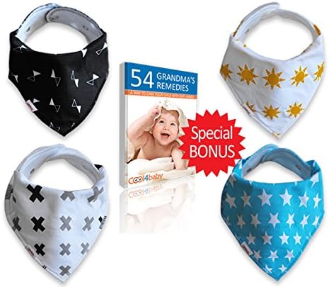 Baby Bandana Drool Bib, Unisex 4 Pack of Extra Absorbent 100% Organic Cotton, Baby Cute Gift Set for Boys and Girls, By Cool4Baby