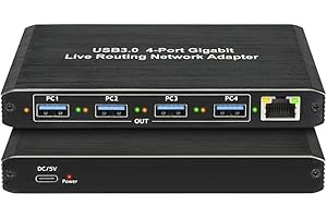 Pasuihcay USB3.0 Gigabit Network Adapter Plug and Play Driver-Free 4-Port Gigabit RJ45,for Computers, Live Streaming Equipmen