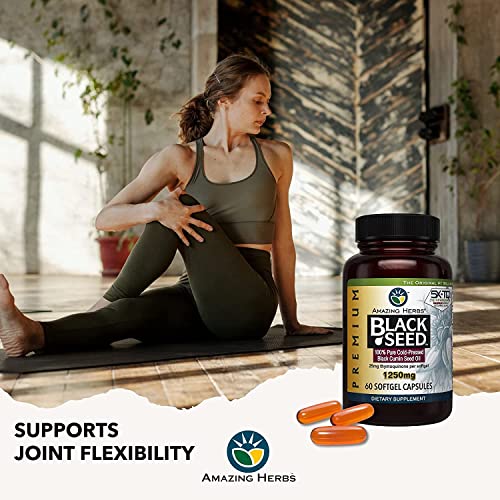 Amazing Herbs Premium Black Seed Oil Capsules High Potency, Cold