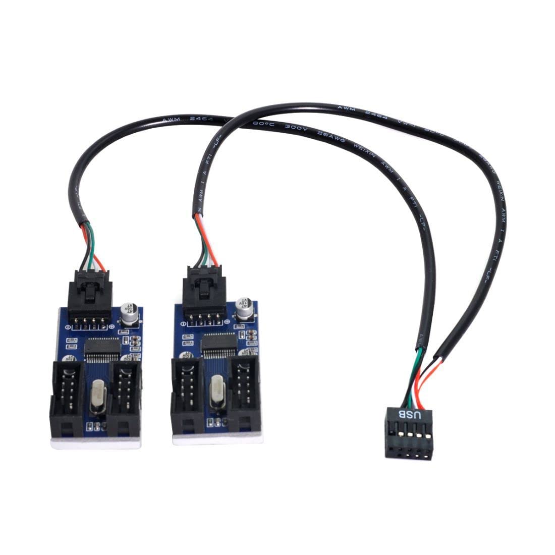 chenyang U2-004 CY 9pin USB 2.0 Header 1 to 2/4 Female Extension Cable HUB Connector Adapter Port Multilier 30cm Black