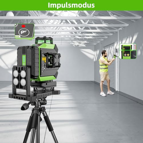 Huepar 4x360 4D Green Laser Level 16 Lines Laser Self-Leveling Cross Tool, 2x360 Horizontal & Vertical with Pulse Mode, Li-ion Battery, Magnetic Base, Hard Carrying Case