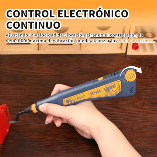 Bucasso Reciprocating Sander, Variable Speed and USB Charging with LED Light, Pencil Sander with 6 Sanding Heads, Ideal for Sanding, Polishing, Finishing and DIY Crafts (Blue)