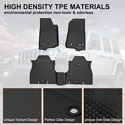 KIWI MASTER Floor Mats Liners Compatible for 2018 2019 Wrangler JL Accessories New Body Jeep 4-Door OEM Floor Liners TPE All Weather Protector Slush Mat Front and Rear Row Black