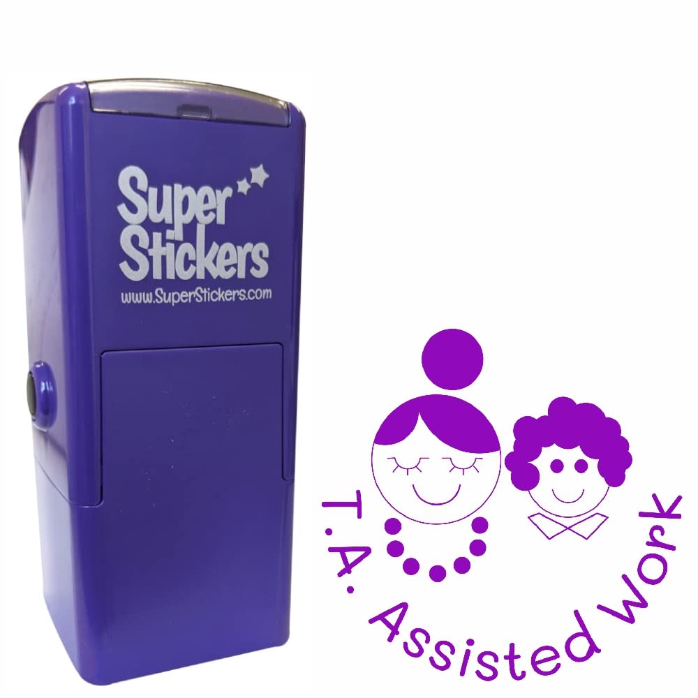 Superstickers Teacher Stamp - Education Marking Stamp - Reward Stamps for School - T. A. Assisted Work 2- Impression Size Approx. 23x23 mm - Violet Ink