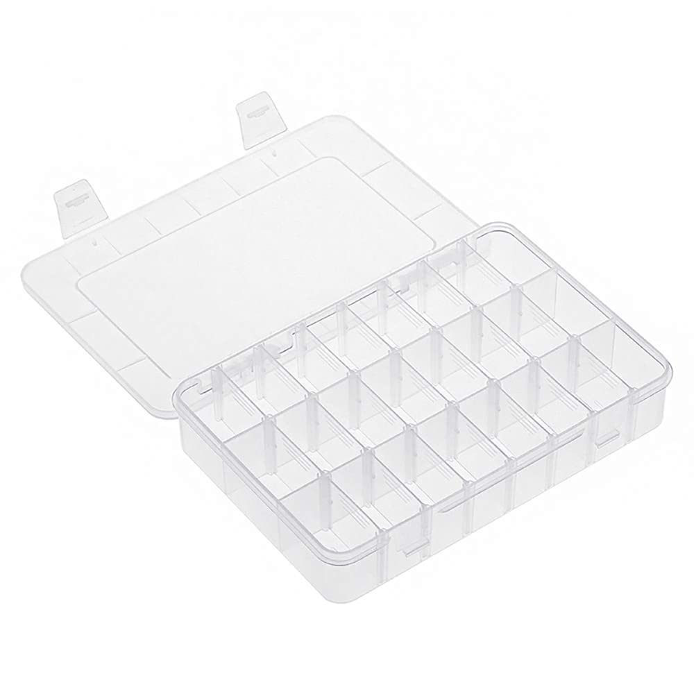 24 Grids Clear Storage Box with Compartment, Plastic Jewellery Organiser Box for Washi Tapes, Craft, Beads, Jewelry, Small Parts