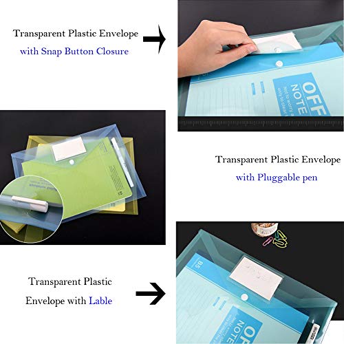 image for Agirlvct 10Pcs A4 Letter Size Transparent Plastic Envelope Folder with