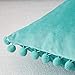 Top Finel Decorative Throw Pillow Covers with Pom Poms Soft Particles Velvet Solid Cushion Covers 18 X 18 for Couch Bedroom Car, Pack of 2, Teal