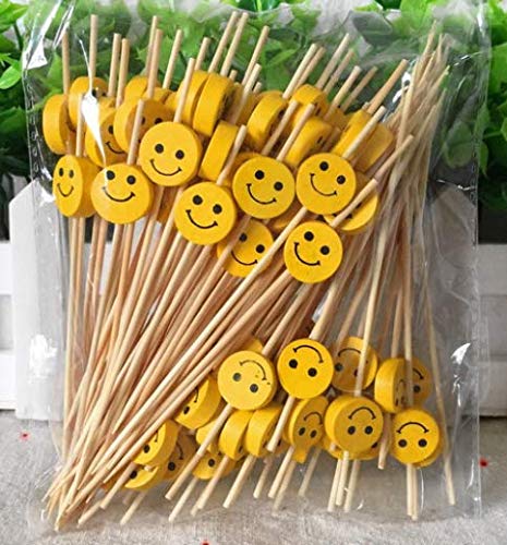 AILEXI Cocktail Sticks 100 Counts Wooden Toothpicks Party Supplies Frill Finger Food Fruits Sandwich Nibbles - Yellow Smiles