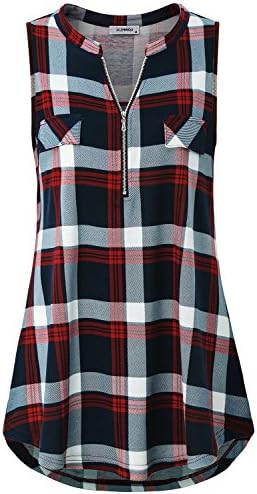 Women's Zip Up V Neck Short Sleeve Casual Tunic Shirt