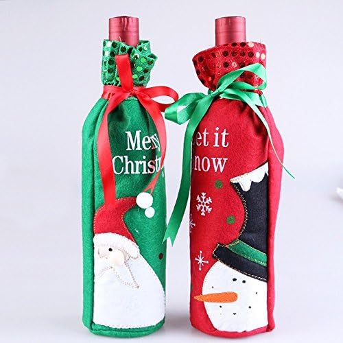 Idealgo pack of 2/one pair snowman and Santa Claus Wine Bottle Cover Bag for Table Decorations Gift Bag Christmas Wine Bottle Bag Christmas Hostess Decoration Wine Bottle Cover Christmas Gift