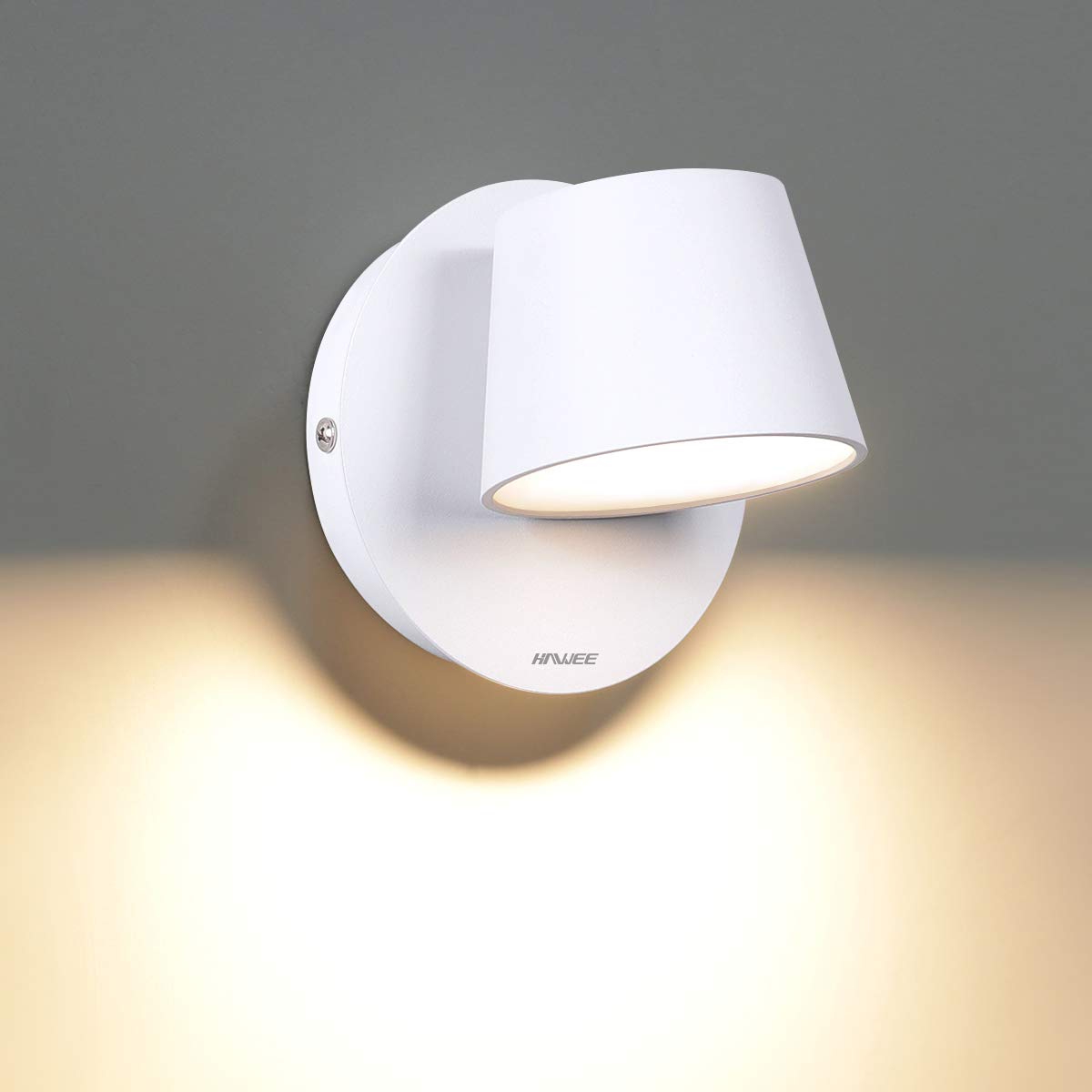 HAWEE Modern Wall Light LED Reading Spot Light 350° Swivel Nordic Style Wall Spotlight LED Wall Lamp for Bedroom Bedside Living Room Hallway Stairs Corridor, White 3000K