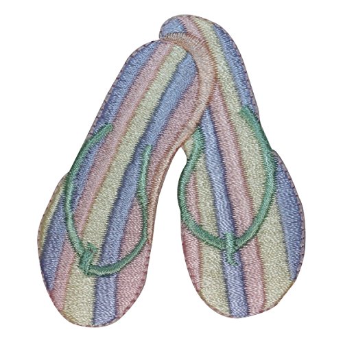 ID 1815 Beach Flip Flops Patch Striped Sandal Shoe Embroidered Iron On Applique