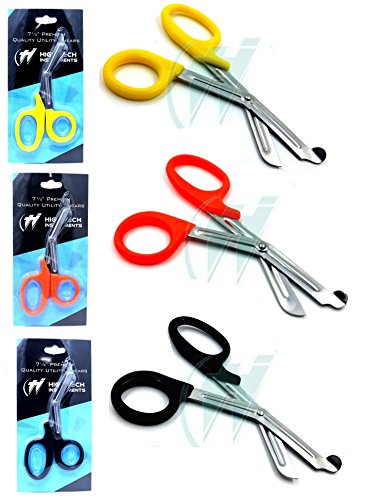3 PCS ( BLACK & YELLOW & ORANGE ) PARAMEDIC UTILITY BANDAGE TRAUMA EMT EMS SHEARS SCISSORS 7.25 INCH STAINLESS STEEL ( HTI BRAND)