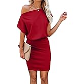 EZBELLE Women's Off The Shoulder Short Sleeve Ribbed Casual Summer Hips-Wrapped Bodycon Party Mini Batwing Dress