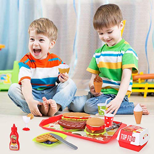 BeebeeRun Play Food Toys, Pretend Play Kitchen Set, Hamburger French