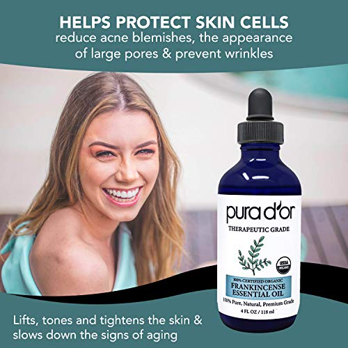 PURA D'OR Organic Frankincense Essential Oil (4oz with Glass Dropper