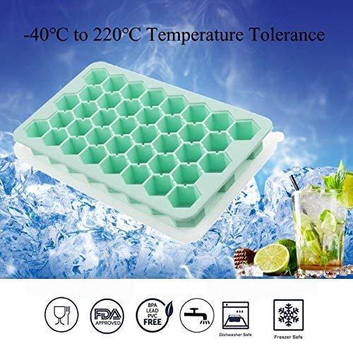 Ice Cube Tray with Lid, Easy-Release Silicone Material FDA Certified BPA Free, Easy Ice Cube Maker for Cocktail Whiskey, 38 Ice Blocks 1 Pack Green
