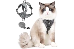 SKMEDITEC Cat Harness and Leash Set, Upgraded Escape Proof Adjustable Vest with Lead for Kitten Puppy Outdoor Walking, Soft Breathable Mesh Jacket with Reflective Strips for Dark Night, M, Gray