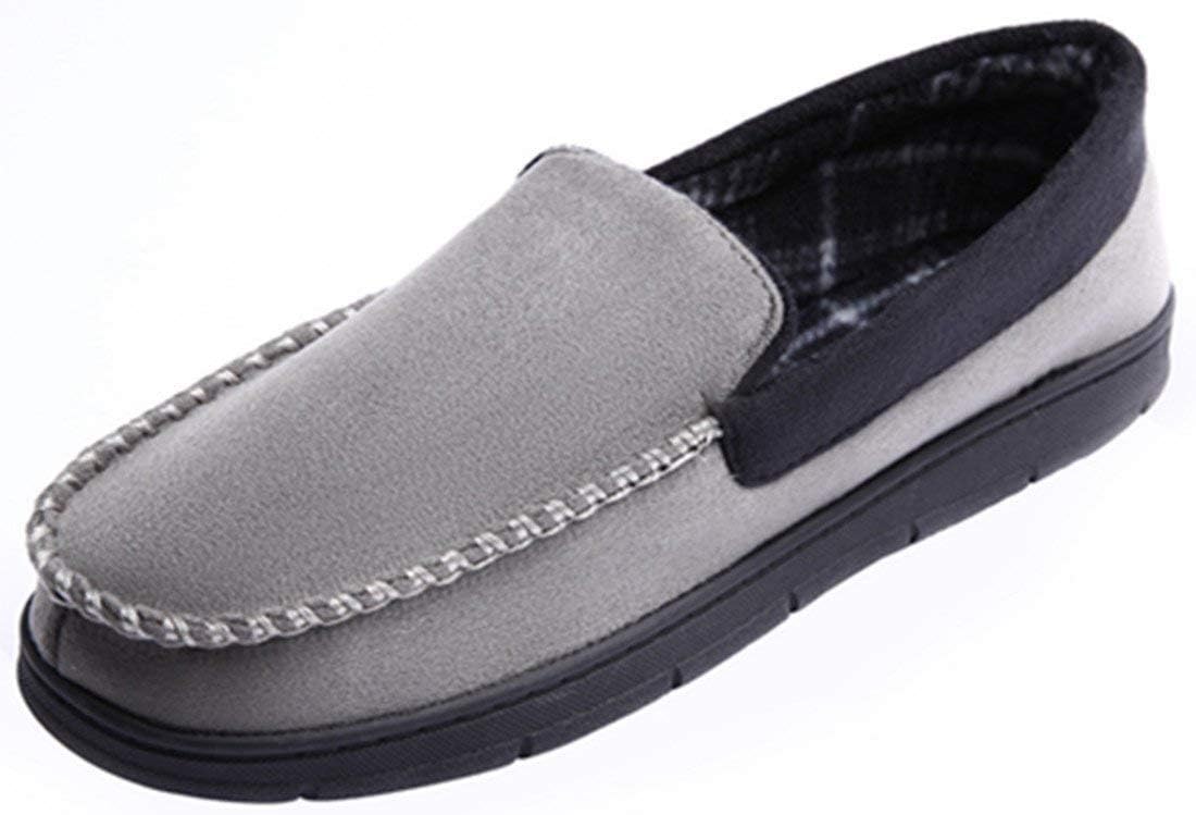 MIXIN Mens Microsuede Moccasin Slippers Non Slip Sole House Shoes Indoor Outdoor Loafers… (9.5-10.5 M US Men, Grey Black)
