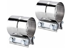 AotoKoop 2 Inch Exhaust Clamps, 2in Lap Joint Band Clamp Stainless Steel for Pipes, Mufflers, Catalytic Converters (2pcs, 2 inch)
