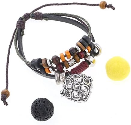 WayOn Lava Stone Bead Leather Bracelet Aromatherapy Essential Perfume Oil Diffuser Locket Charm Adjustable Bracelet