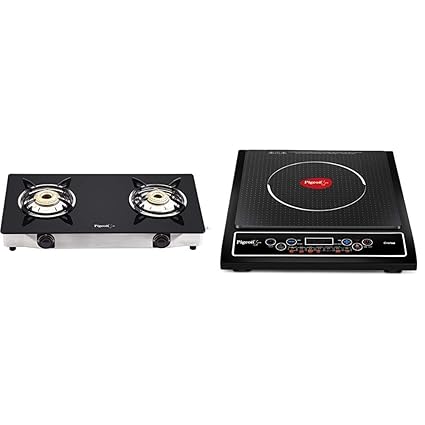 Pigeon By Stovekraft Favourite 2-Burner Glass Top Gas Stove, Black + Cruise 1800-Watt Induction Cooktop (Black)