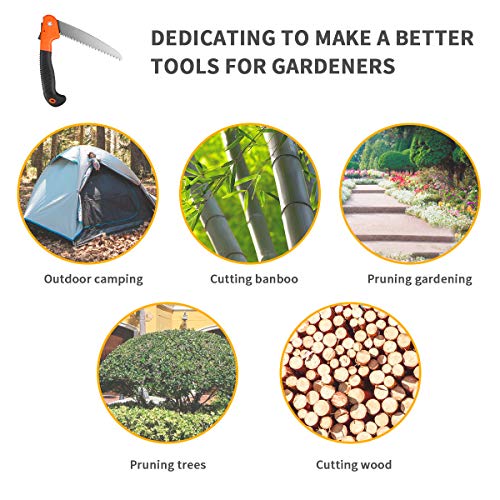 LINGSFIRE Folding Hand Saw, 7-Inch Camping Pruning Saw Manganese Steel Trim Pruner Heavy Duty Dry Wood Pruning Saw with Safety Lock Gardening Tool for Tree Shrubs, Non-Slip Ergonomic Handle - Thumbnail 4