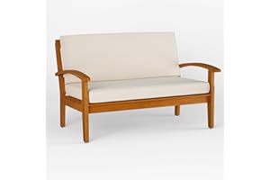 IDZO Laurent 700lbs Capacity Acacia Outdoor Loveseat, FSC Certified 2 Seater Patio Sofa with 3.9in Thick Cushions, Teak Finish Porch Couch for Garden Backyard