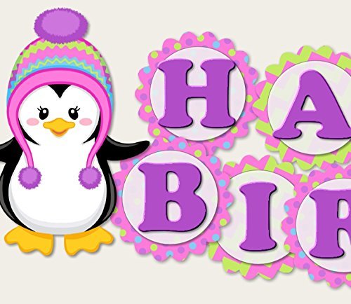Personalized Pink Girl Penguin Banner For Birthday Party Or Baby
