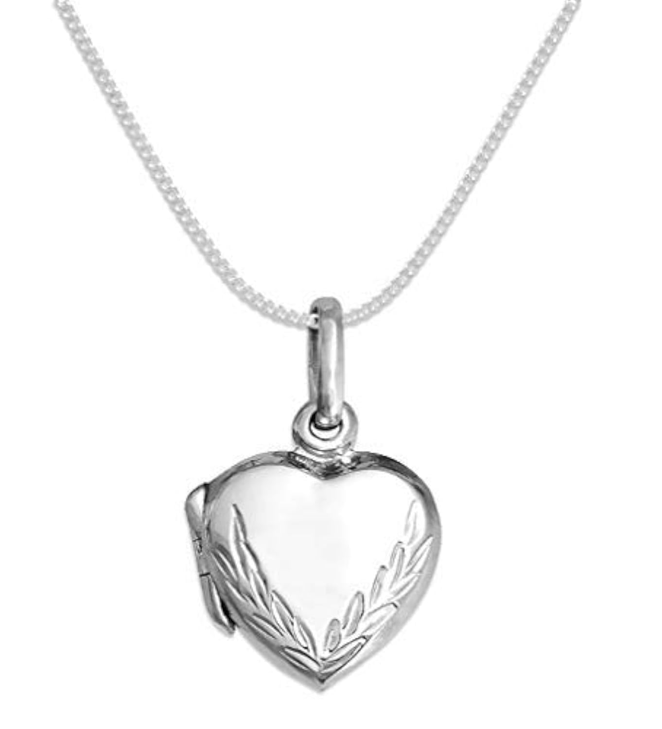 Heather Needham Sterling Silver Childrens Heart locket Necklace on 15" curb chain - engraved locket - SIZE: 13mm. Gift boxed 8012/15