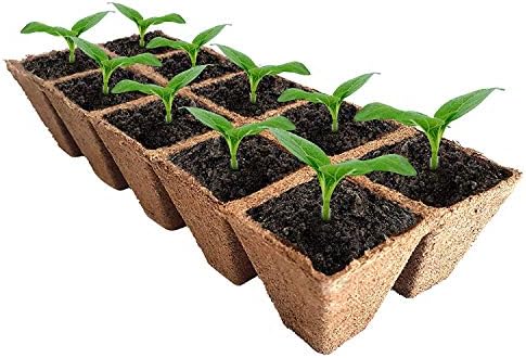 Seed Starter Peat Pots Kit | Germination Seedling Trays are Biodegradable and Organic | 10 Plastic Plant Markers Included | 5 Pack - 50 Cells