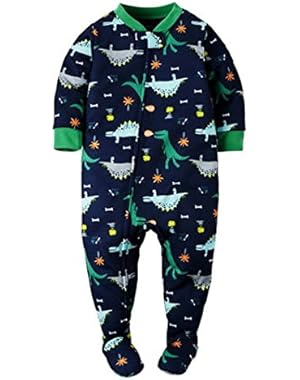 Baby Boy's Blue Dinosaur Jersey Footed Pajama Sleeper