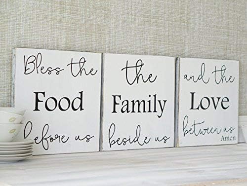 SIGNS Bless The Food Before Us The Family Beside Us and the Love Between us Dining Room Shay Chic Kitchen Black and White Home Decor Fixer Upper 12x12