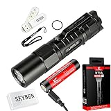 Klarus XT1A 1000 Lumens CREE XP-L HD V6 LED AA Battery 14500 EDC Handheld Flashlight Compact Torch with USB Rechargeable 14500 Battery,Charging Cable,SKYBEN Battery Case and USB Light
