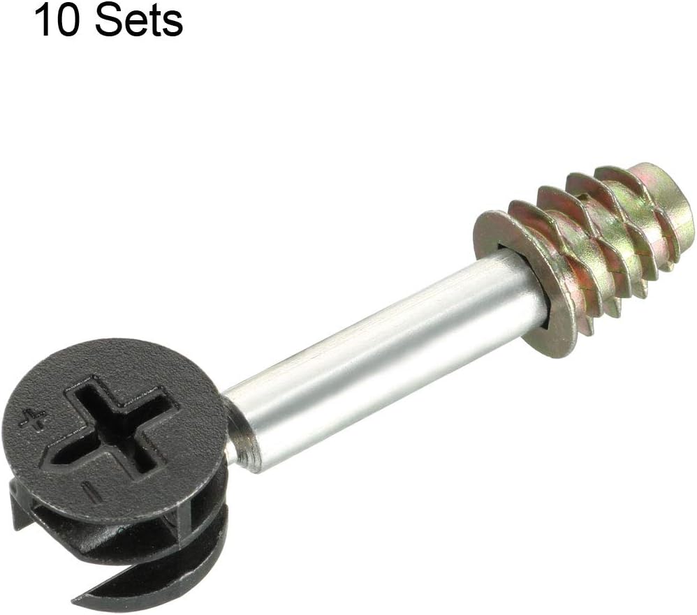 sourcing map 3-in-1 Furniture Connecting Kit 15mm OD Cam Fitting, M6x40mm Dowel Screws, M6 Pre-Inserted Nut 10 Sets - Image 4